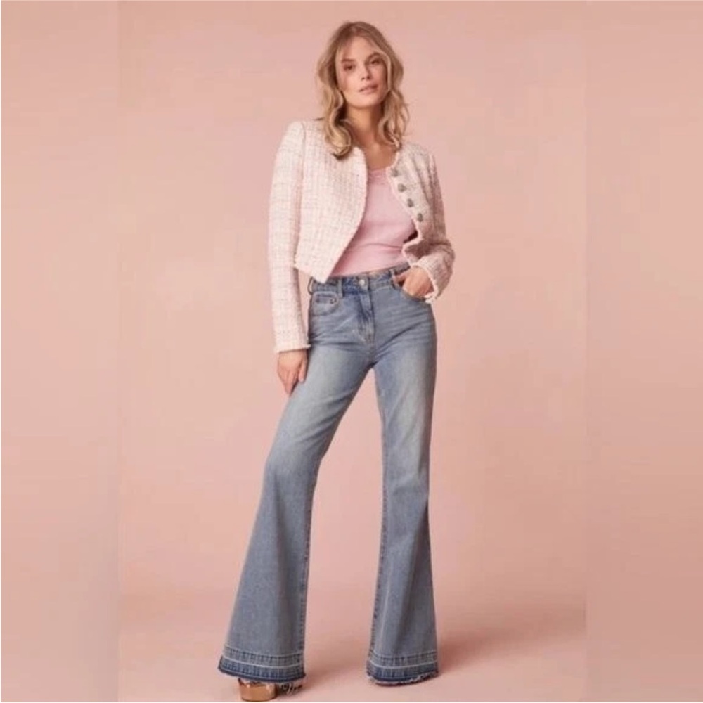 LoveShackFancy Blue Flare Wide Leg Jeans